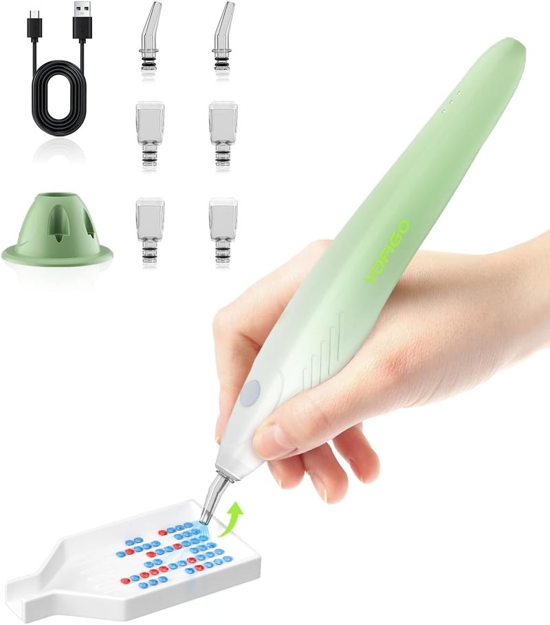 YOFIGO Electirc Wirless Diamond Painting Pen,Vacuum Diamond Art Pen with Charging Base, 3 Suction Heads,Gradient Painting Pen for Beginners (Green) - Image 1